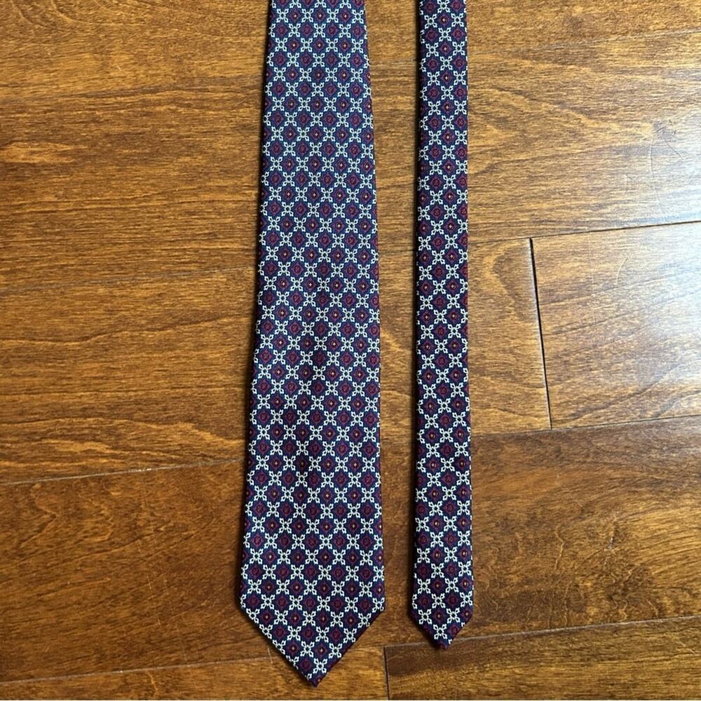 Posh Newport Beach Vintage Red & Blue Geometric Silk Tie, Hand Printed in Italy - Picture 4 of 12